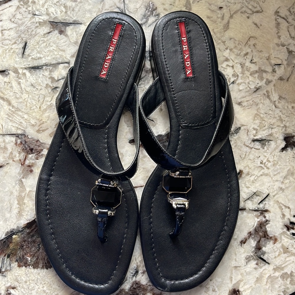 🛍️Prada Patent Jewel Thong Slides 37.5 - Picture 4 of 14